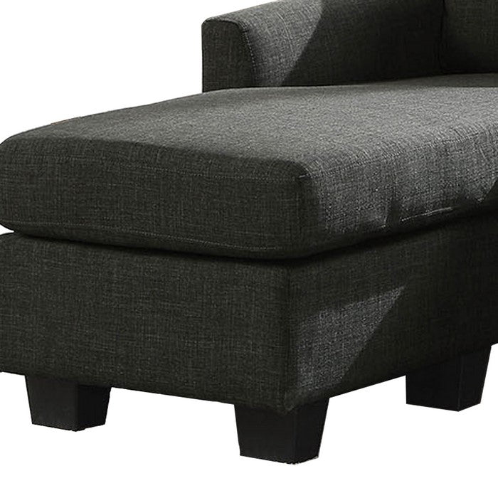 L Shaped Fabric Upholstered Sectional Sofa with Wooden Legs, Dark Gray