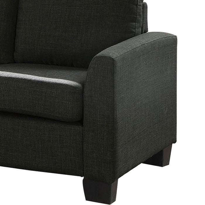 L Shaped Fabric Upholstered Sectional Sofa with Wooden Legs, Dark Gray