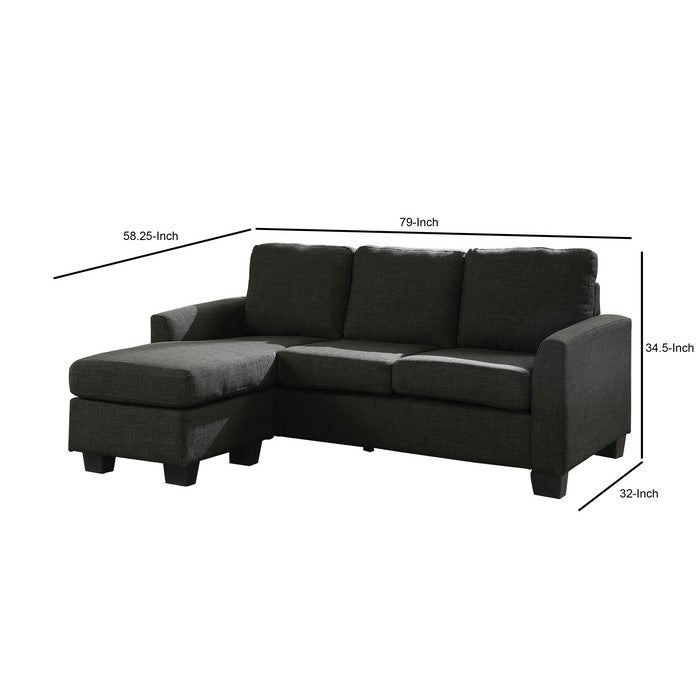 L Shaped Fabric Upholstered Sectional Sofa with Wooden Legs, Dark Gray