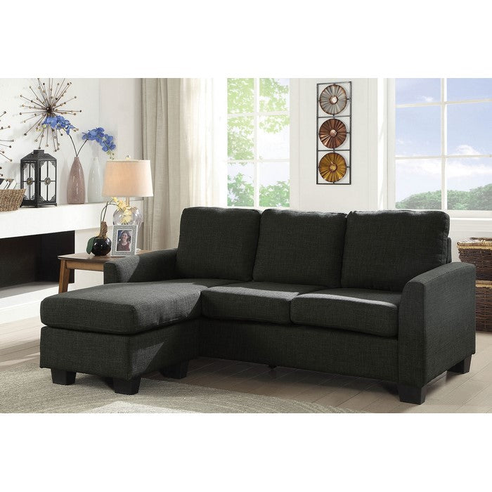 L Shaped Fabric Upholstered Sectional Sofa with Wooden Legs, Dark Gray