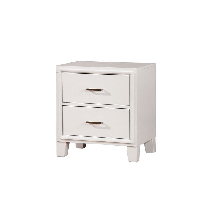 Transitional Solid Wood Night Stand With Drawers, White