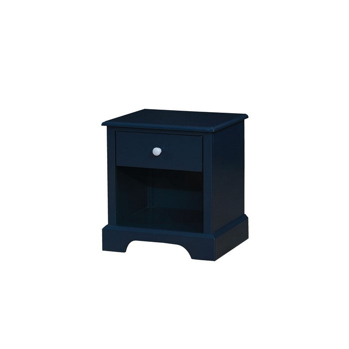 Transitional Solid Wood Night Stand With Drawer, Blue