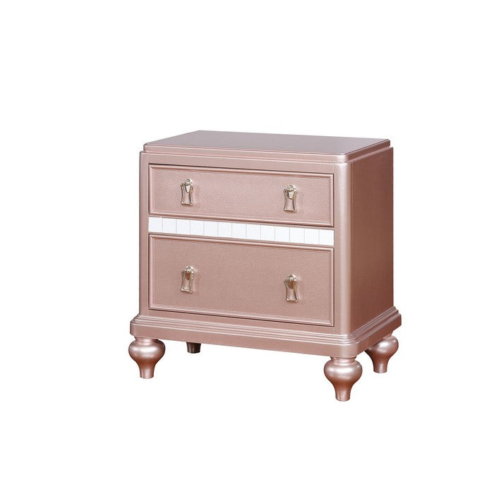 Contemporary Solid Wood Night Stand With Mirror Trim, Pink