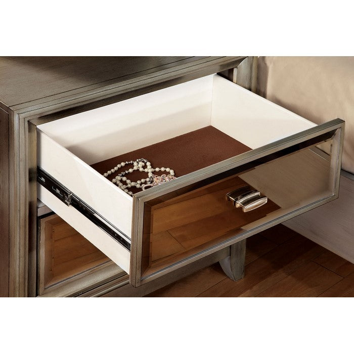 Contemporary Solid Wood Night Stand With Drawers, Silver