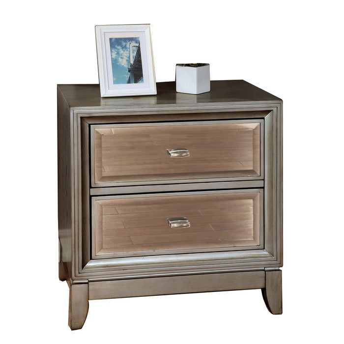 Contemporary Solid Wood Night Stand With Drawers, Silver
