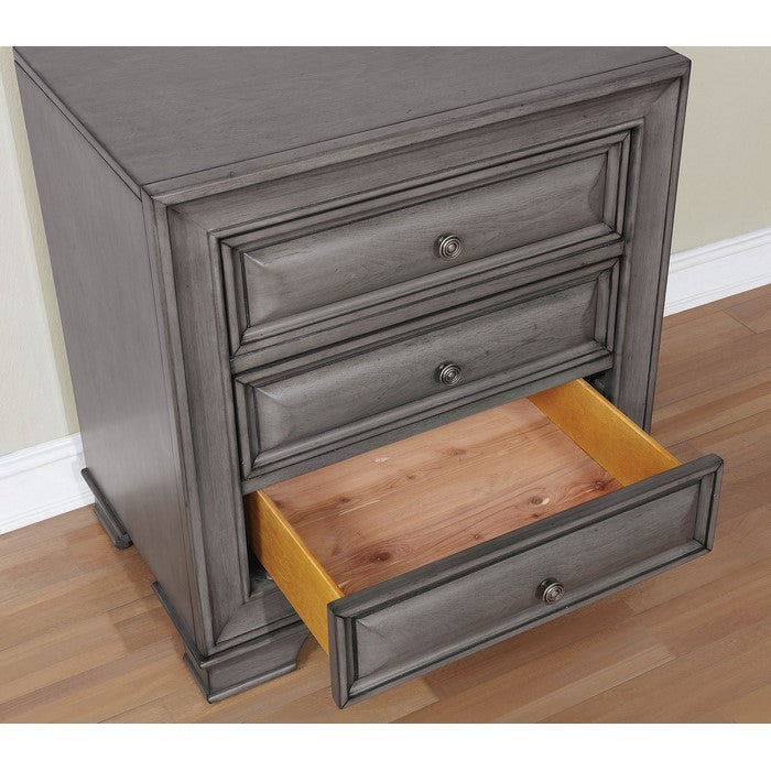 Transitional Wood Night Stand With Night Light, Gray