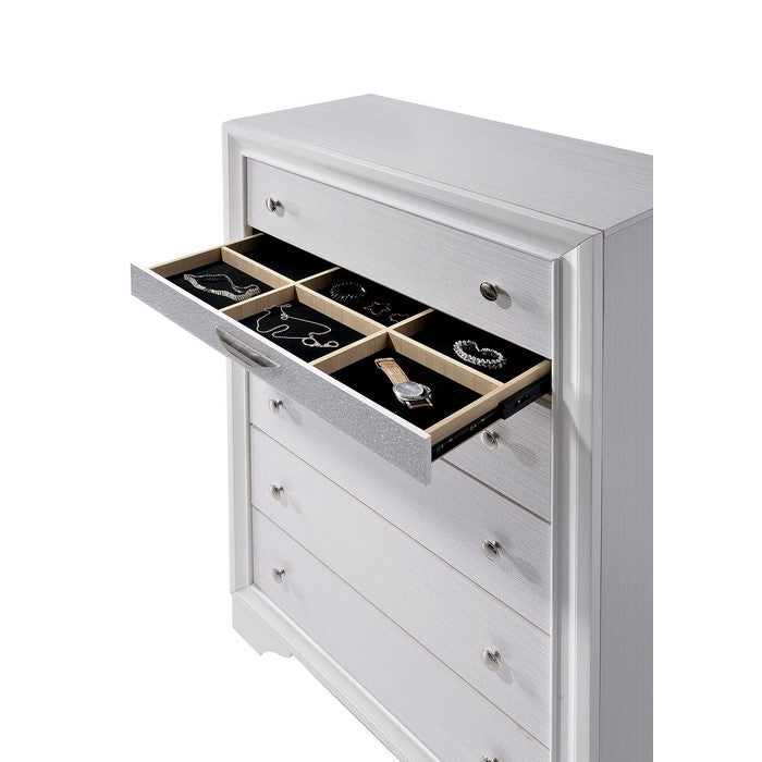 Contemporary Solid Wood Chest With Jewelry Drawer, White