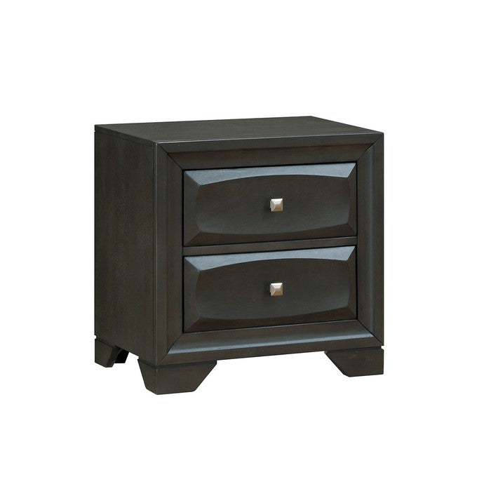 Transitional Solid Wood Night Stand With Silver-Tone Knob Drawers, Antique Gray