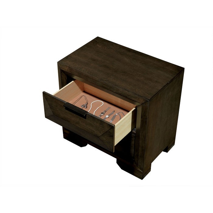 Contemporary Wood Night Stand With Felt-Lined Top Drawers, Espresso Brown