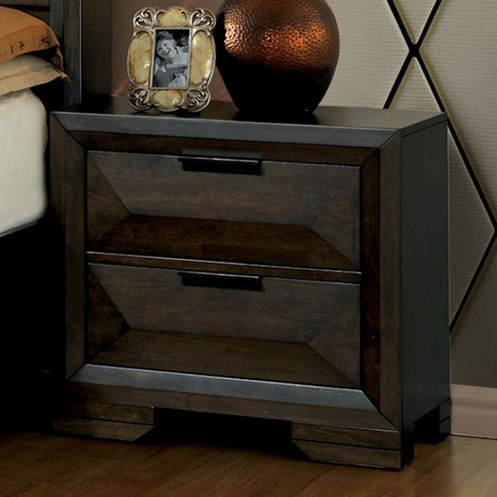 Contemporary Wood Night Stand With Felt-Lined Top Drawers, Espresso Brown