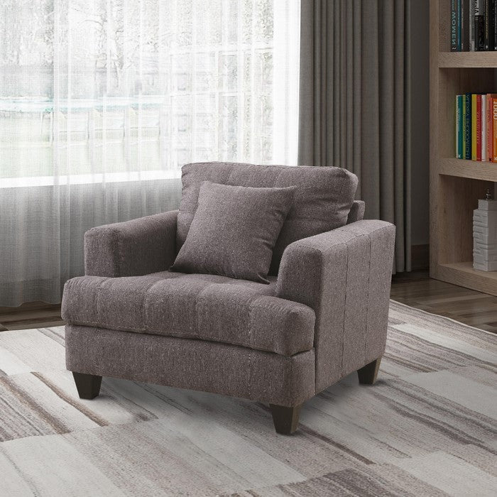 Transitional Fabric & Wood Chair With Cushioned Seat & Back, Gray