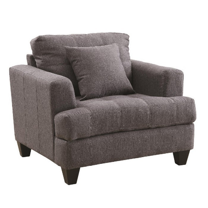 Transitional Fabric & Wood Chair With Cushioned Seat & Back, Gray
