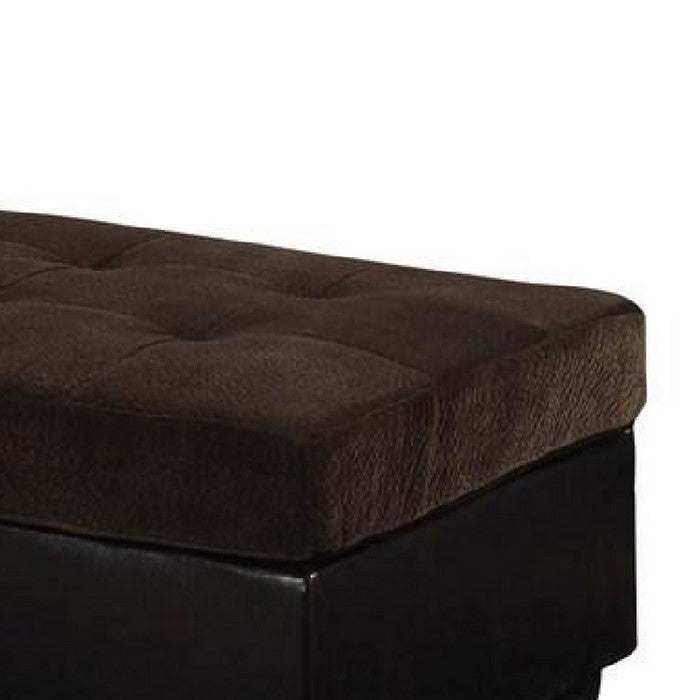 Transitional Velvet/Faux Leather/Wood Ottoman With Tufting, Chocolate Brown