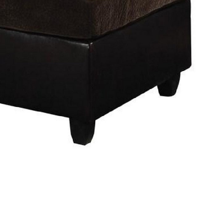 Transitional Velvet/Faux Leather/Wood Ottoman With Tufting, Chocolate Brown