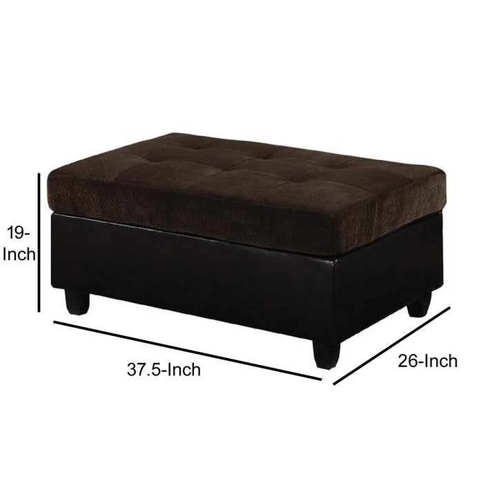 Transitional Velvet/Faux Leather/Wood Ottoman With Tufting, Chocolate Brown