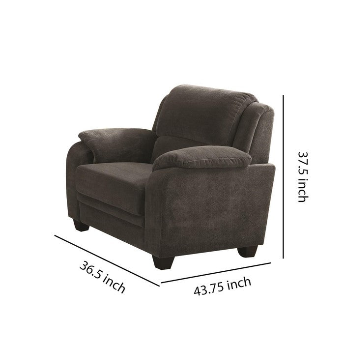 Transitional Wood & Chenille Chair With Cushioned Armrests, Gray