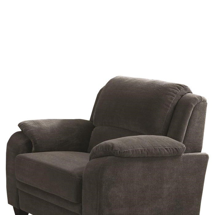 Transitional Wood & Chenille Chair With Cushioned Armrests, Gray
