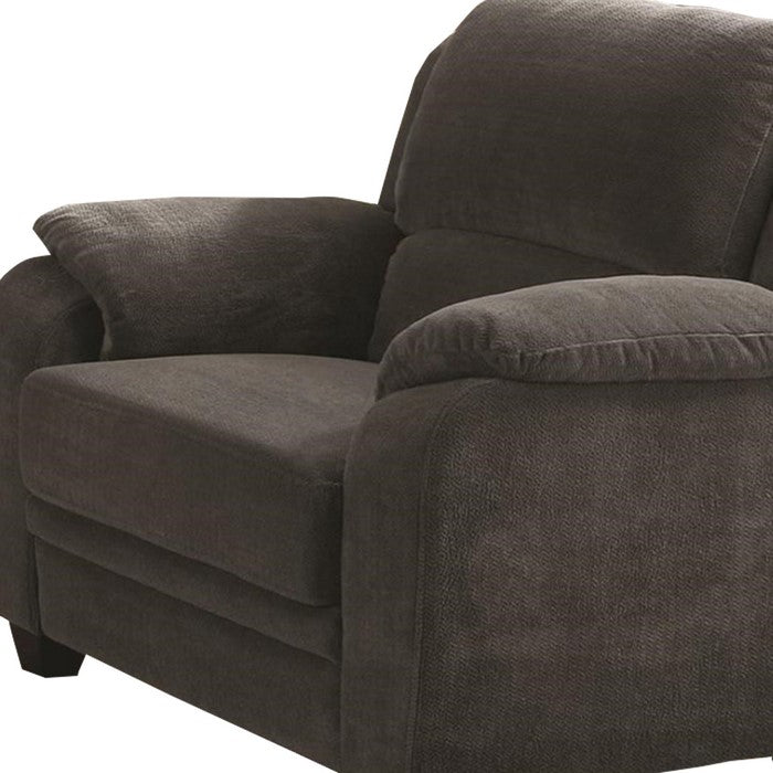 Transitional Wood & Chenille Chair With Cushioned Armrests, Gray