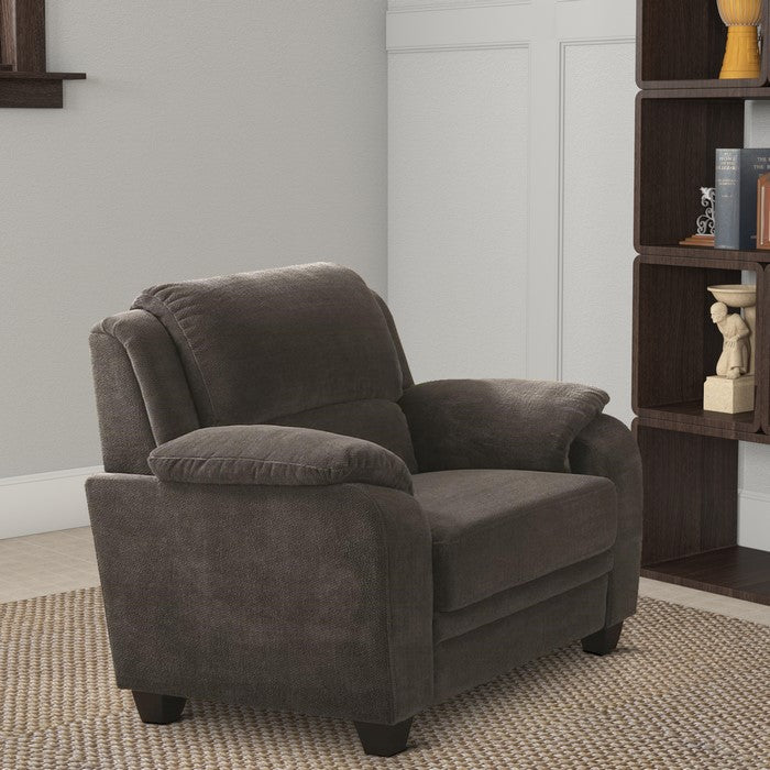 Transitional Wood & Chenille Chair With Cushioned Armrests, Gray