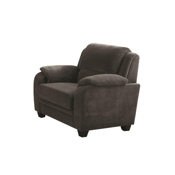Transitional Wood & Chenille Chair With Cushioned Armrests, Gray