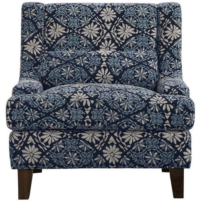 Contemporary Jacquard Fabric/Wood Accent Chair With Cushioned Seat, Blue/White
