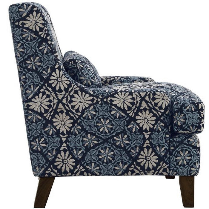 Contemporary Jacquard Fabric/Wood Accent Chair With Cushioned Seat, Blue/White