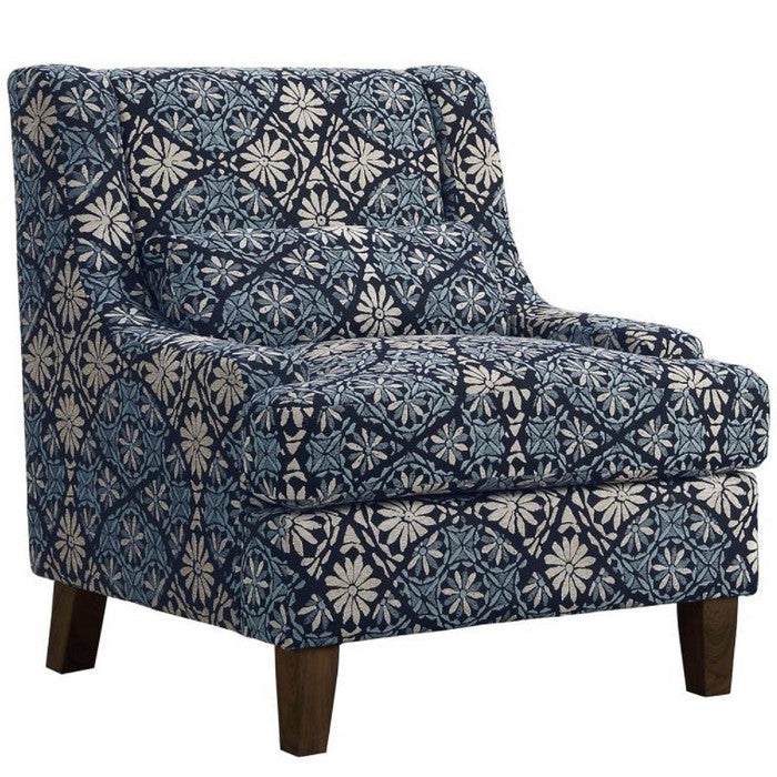 Contemporary Jacquard Fabric/Wood Accent Chair With Cushioned Seat, Blue/White