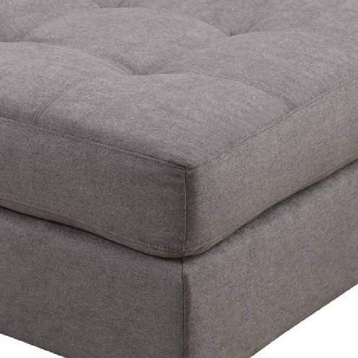 Transitional Fabric & Wood Ottoman With Subtle Tufting, Gray