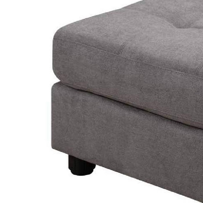Transitional Fabric & Wood Ottoman With Subtle Tufting, Gray