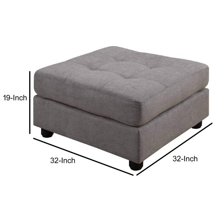 Transitional Fabric & Wood Ottoman With Subtle Tufting, Gray