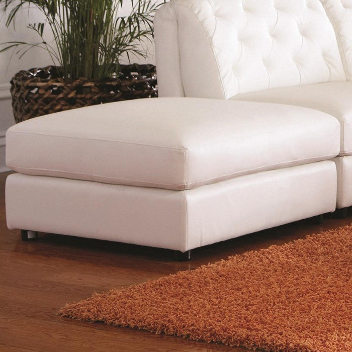 Contemporary Bonded Leather & Wood Ottoman With Padded Seat, White
