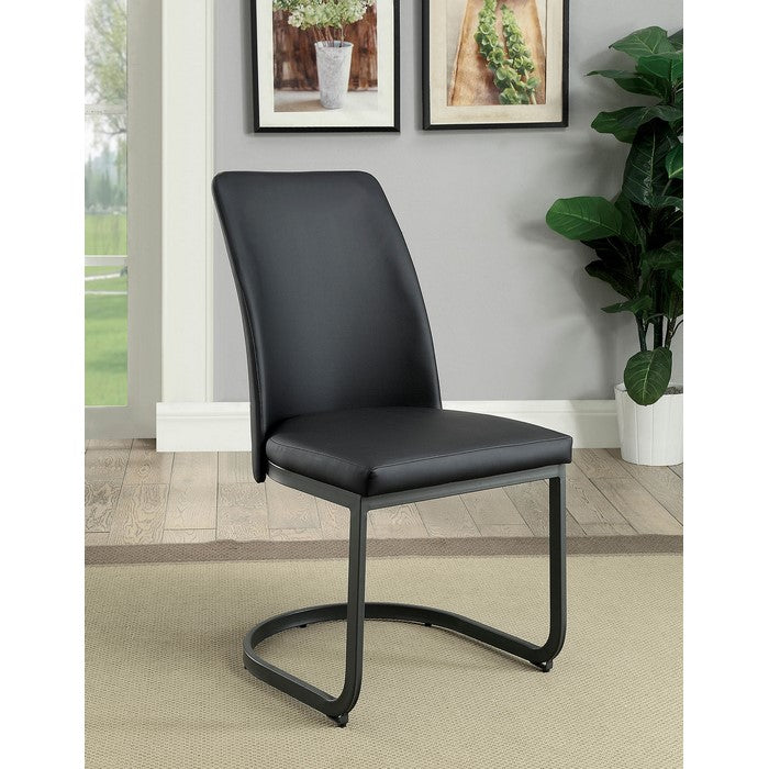 Leatherette Upholstered Side Chair with U Shape Metal Cantilever Base, Pack of Two, Black