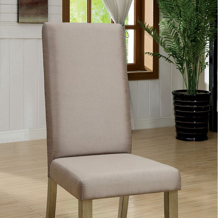 Modern Solid Wood and Fabric Upholstered Master Chair, Pack of Two, Antique Gold and Beige