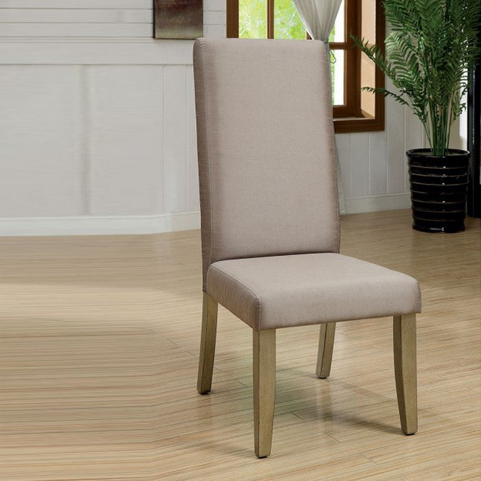 Modern Solid Wood and Fabric Upholstered Master Chair, Pack of Two, Antique Gold and Beige