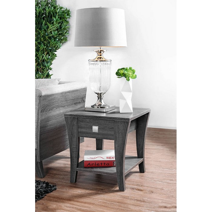 Wooden End Table with Swooping Curled Legs, Gray