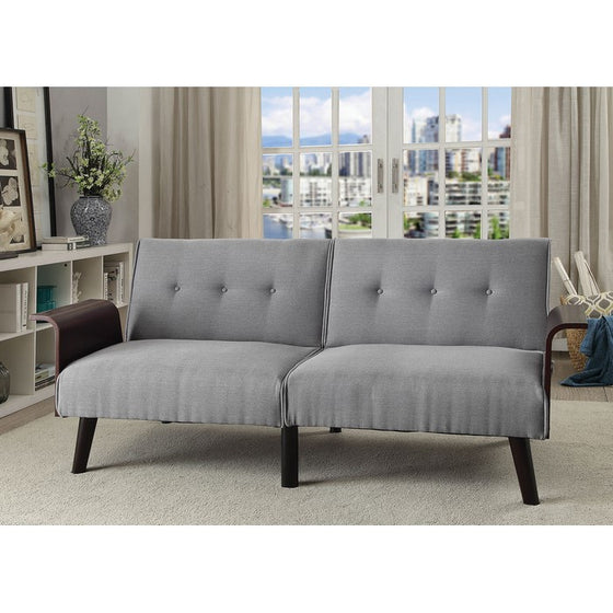 Contemporary Style Fabric Upholstered Tufted Futon Sofa with Wooden Tapered Legs, Gray