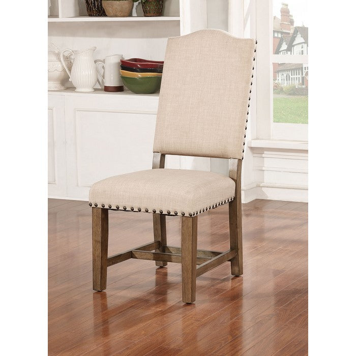 Fabric Upholstered Solid Wood Side Chair, Pack of Two, Beige and Brown