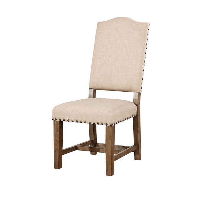 Fabric Upholstered Solid Wood Side Chair, Pack of Two, Beige and Brown