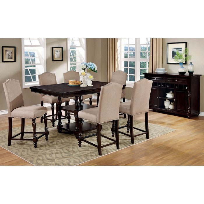 Solid Wood Counter Height Dining Table with Two Open Shelf Base, Antique Cherry Brown