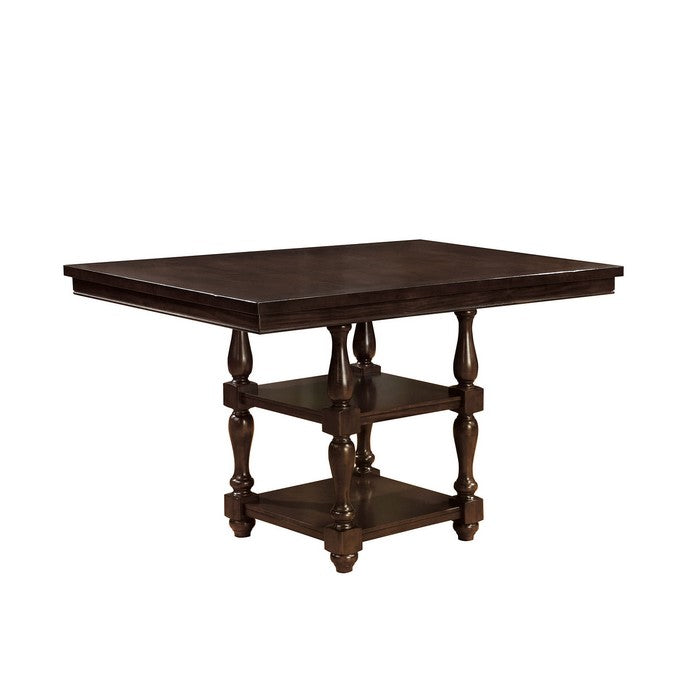 Solid Wood Counter Height Dining Table with Two Open Shelf Base, Antique Cherry Brown