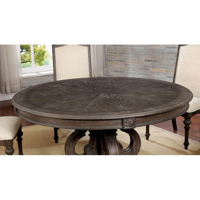 Solid Wood Round Dining Table with Pedestal Base, Rustic Brown