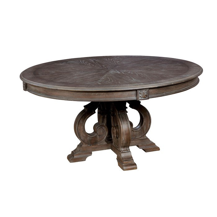 Solid Wood Round Dining Table with Pedestal Base, Rustic Brown