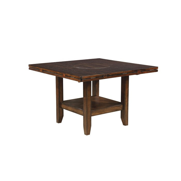 Solid Wood Round Dining Table with Open Shelf Base, Cherry Brown