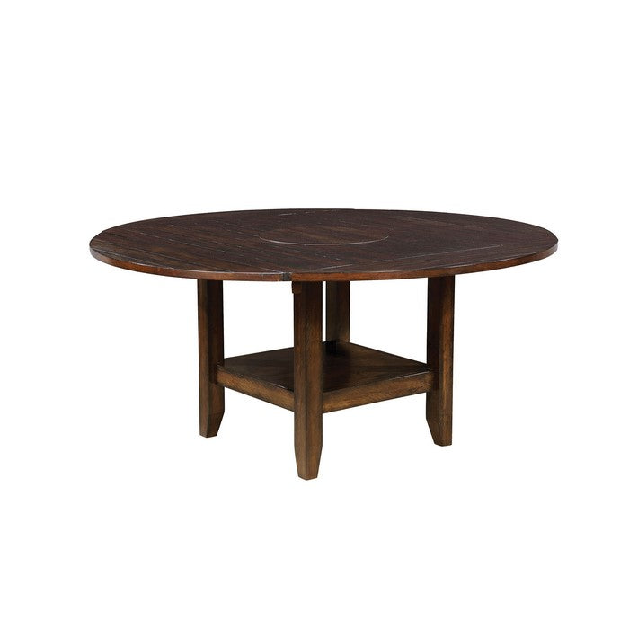 Solid Wood Round Dining Table with Open Shelf Base, Cherry Brown