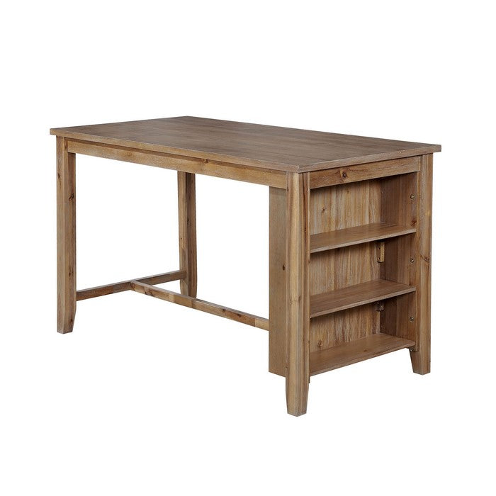 Solid Wood Counter Height Table with Spacious Shelves, Weathered Brown