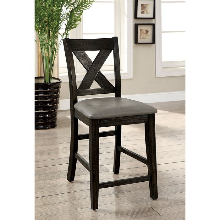 Solid Wood Counter Height Chair with X-Cross Back Design, Pack of Two, Black and Gray
