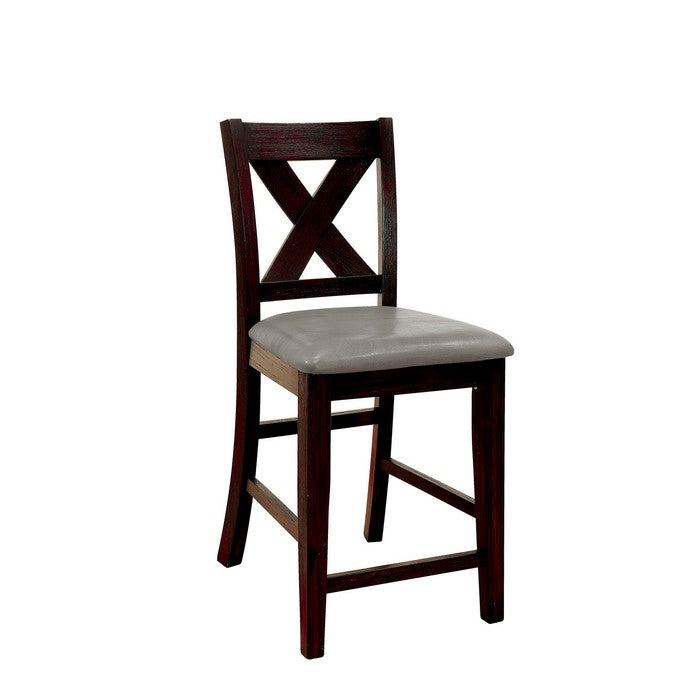 Solid Wood Counter Height Chair with X-Cross Back Design, Pack of Two, Black and Gray