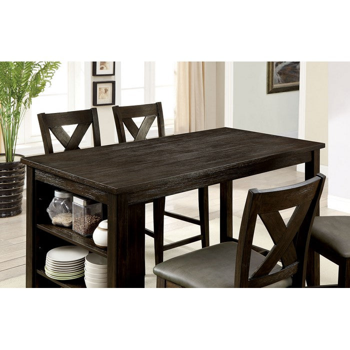 Solid Wood Counter Height Table with Spacious Shelves, Dark Walnut Brown
