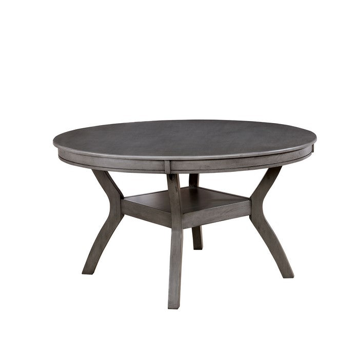 Solid Wood Round Dining Table With Open Shelf Base, Gray