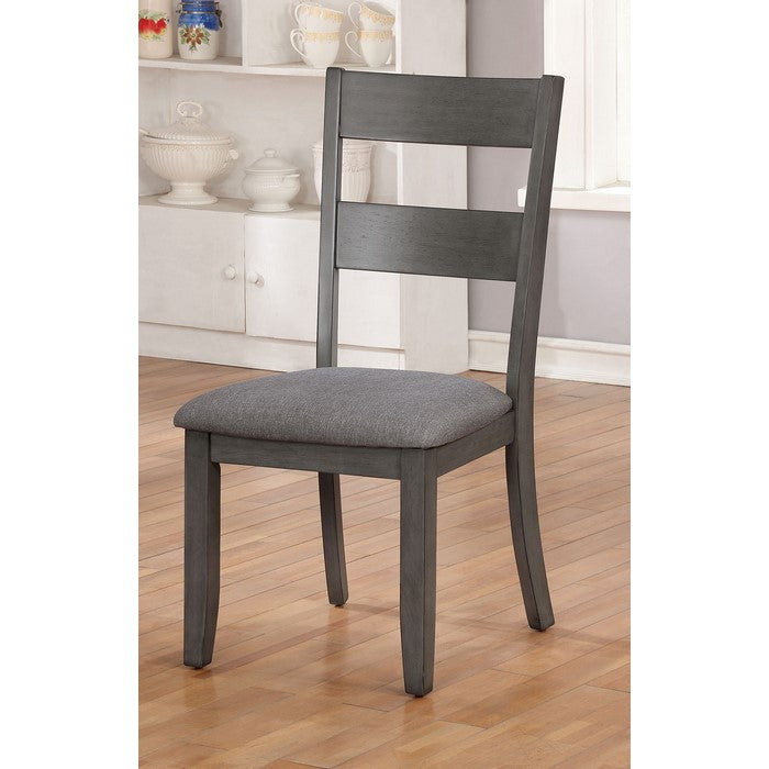 Wooden Side Chair With Fabric Padded Seat, Pack of Two, Gray